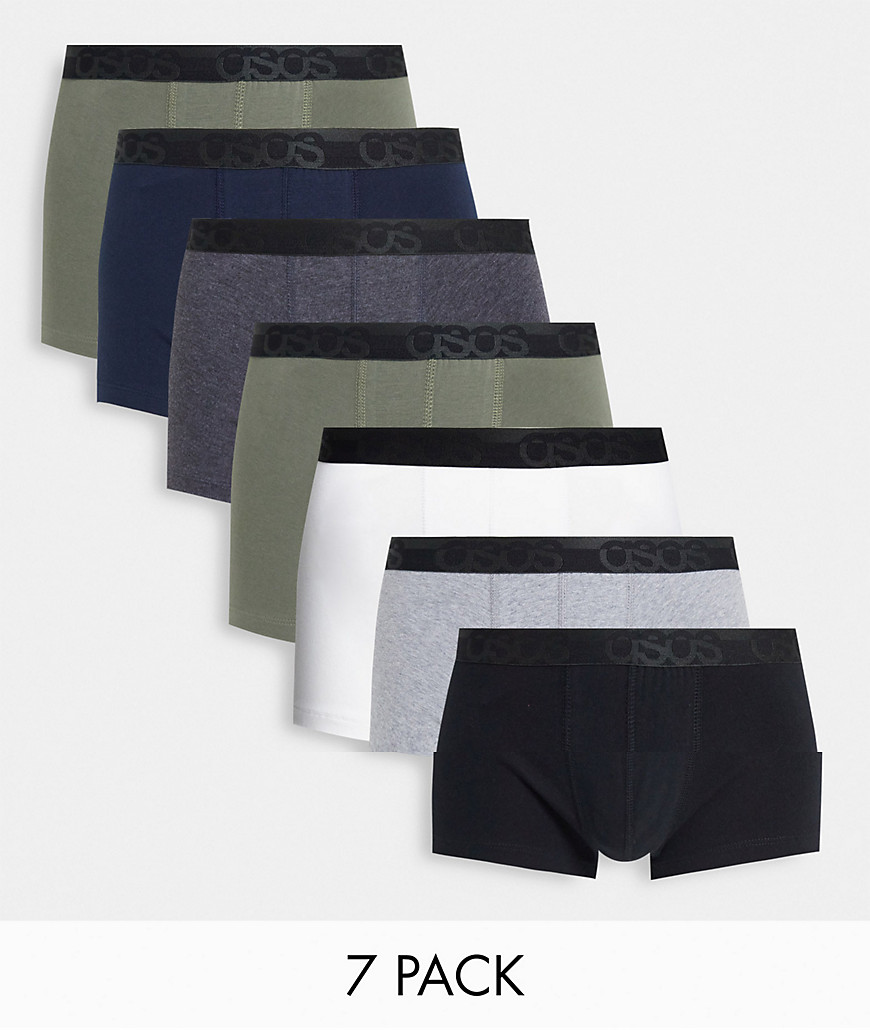 ASOS DESIGN 7-pack short trunks with tonal branded waistband-Multi