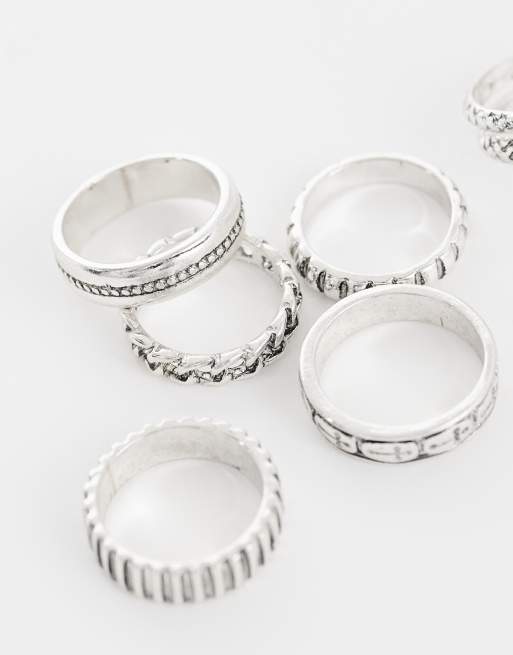 ASOS DESIGN 7 pack snake and band rings in burnished silver, 2 of 3