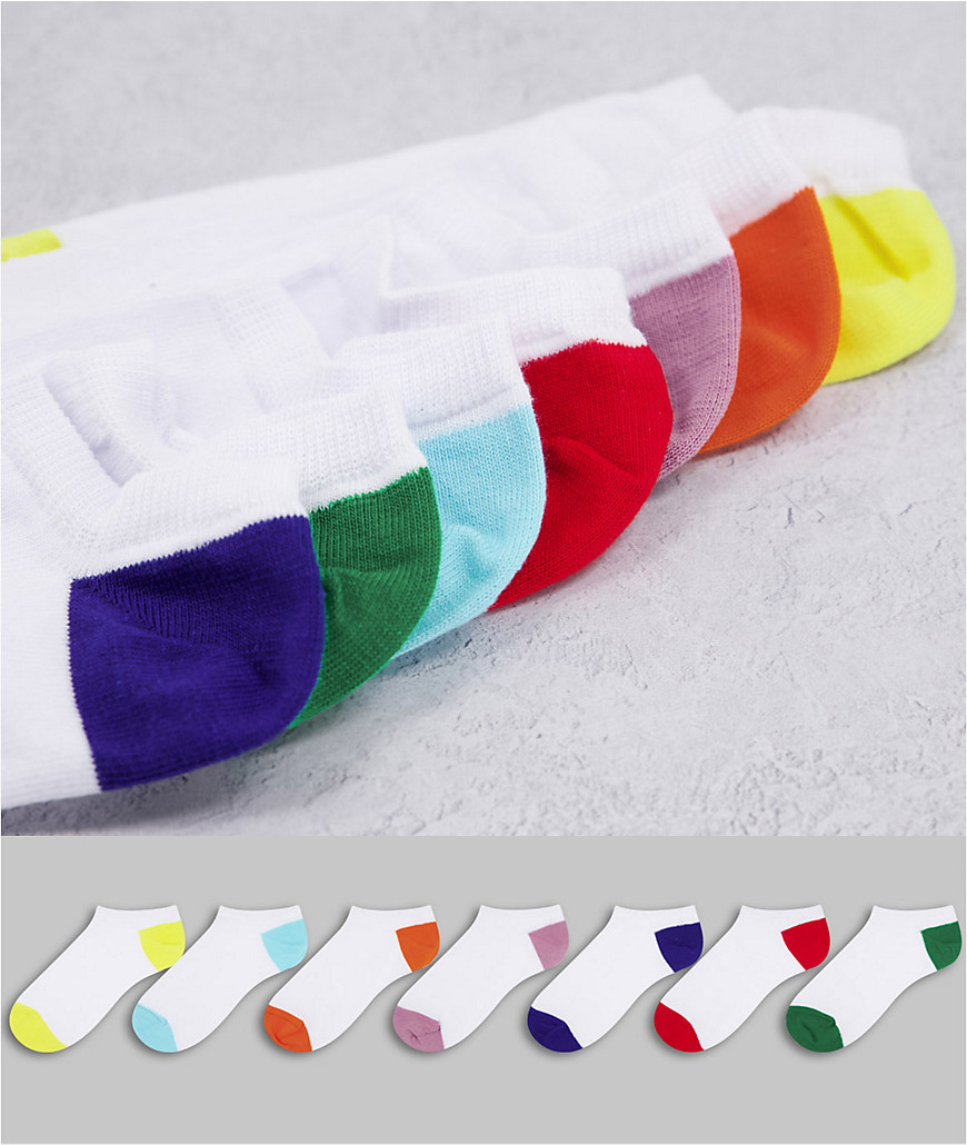 ASOS DESIGN 7 pack summer sneaker socks in primary colors-White