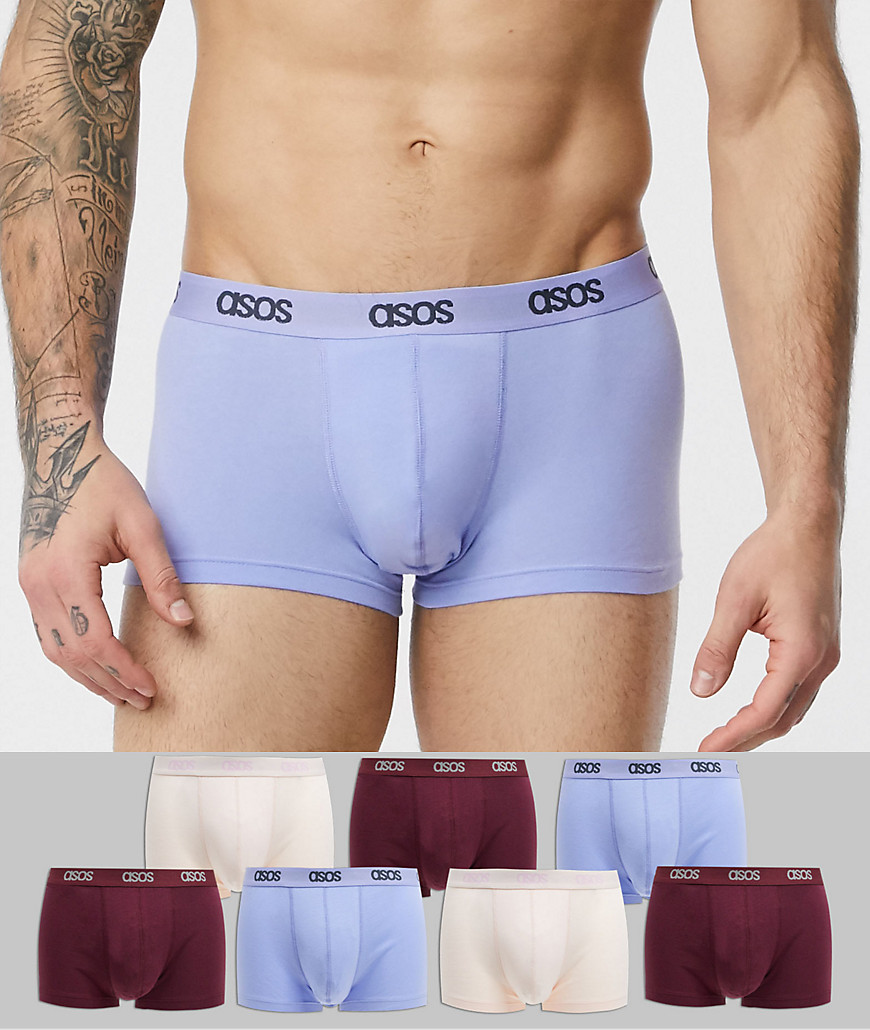 ASOS DESIGN - 7-pak korte underbukser i bordeaux, lyserød og blå-Multifarvet