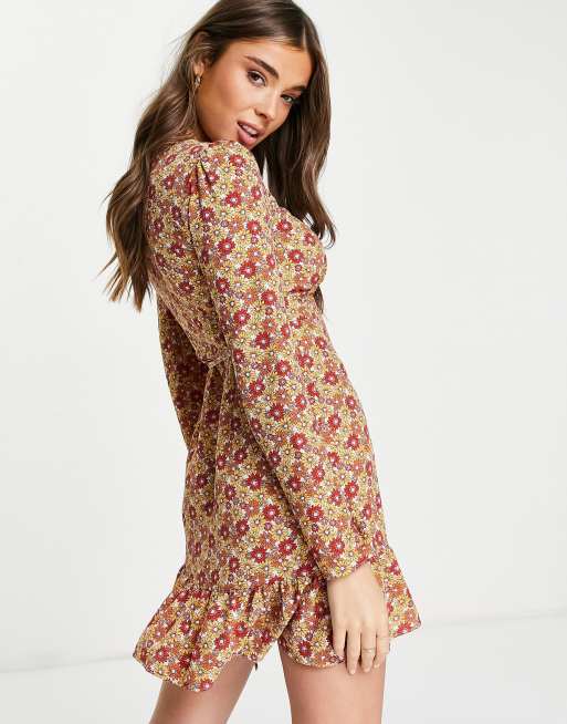 ASOS DESIGN – 70-talsblommig miniklänning med omlottdesign framtill, 4 av 4