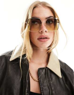 ASOS DESIGN - 70er-Jahre Sonnenbrille aus goldfarbenem Metall