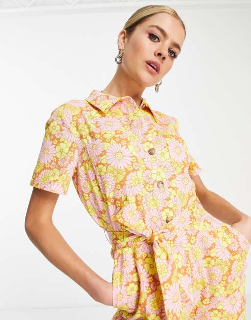 ASOS DESIGN - 70'er kedeldragt med blomsterprint i twill, 3 af 4