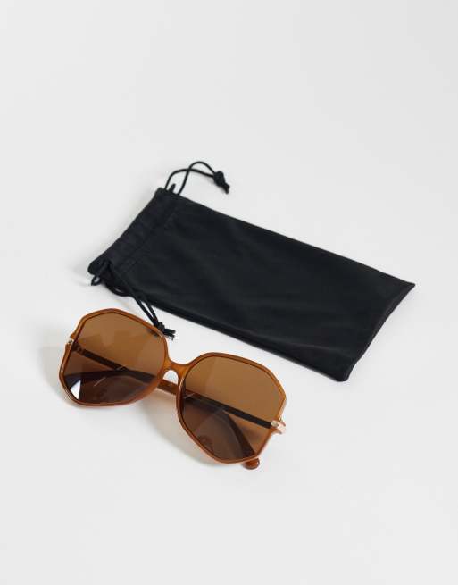 ASOS DESIGN 70's angular frame sunglasses in crystal brown, 3 of 3