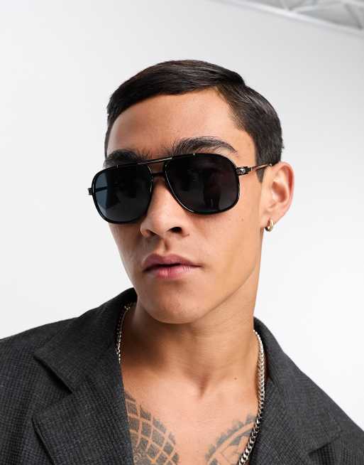 Gold frame black lenses aviator clearance sunglasses