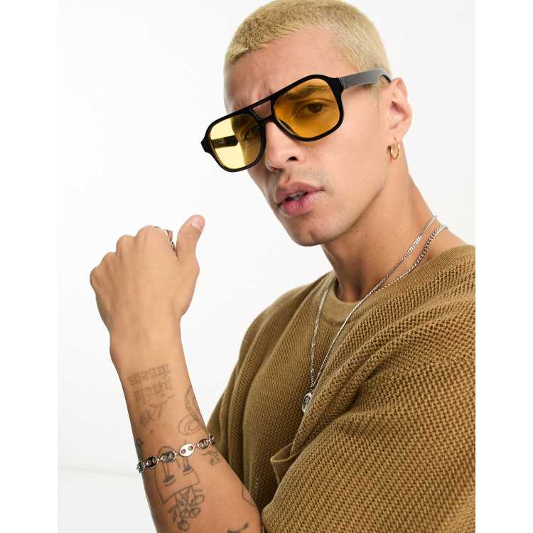 Yellow cheap black sunglasses