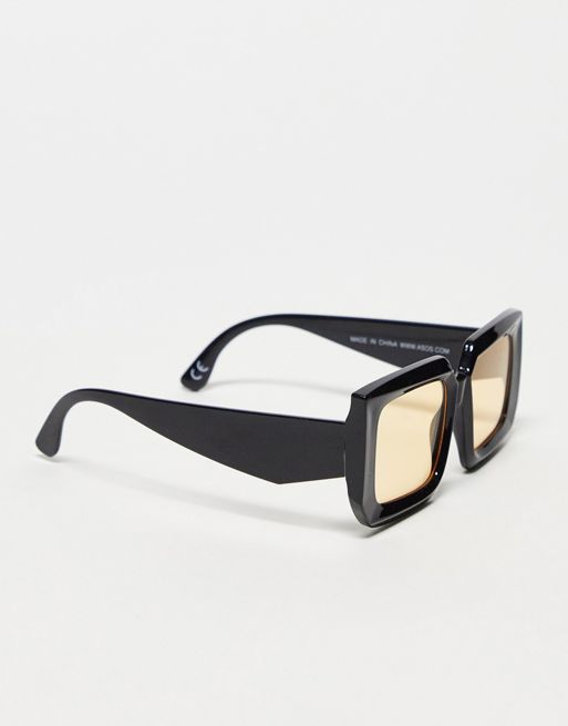 ASOS DESIGN chunky rectangle sunglasses with black lens in black