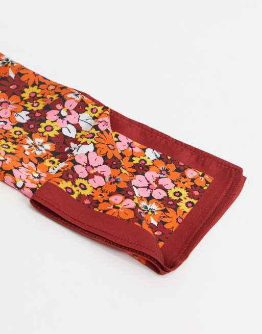 ASOS DESIGN 70s floral print square poly satin scarf in multi, 4 of 4