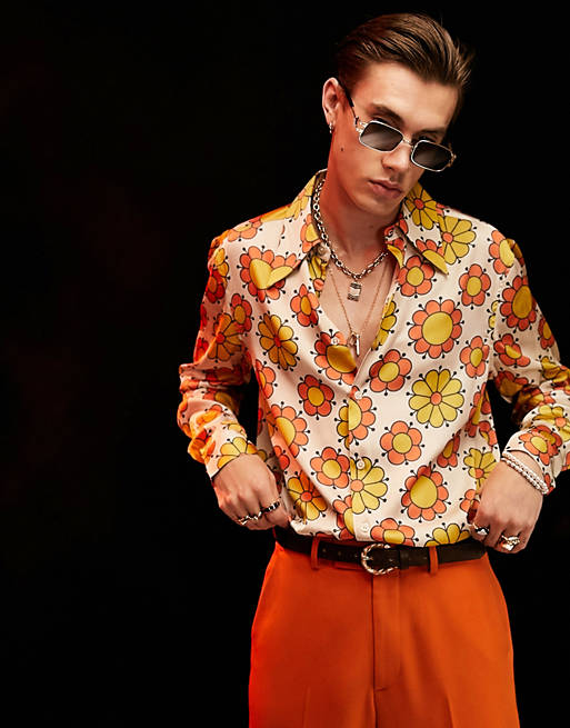 ASOS DESIGN 70s floral shirt with oversized collar