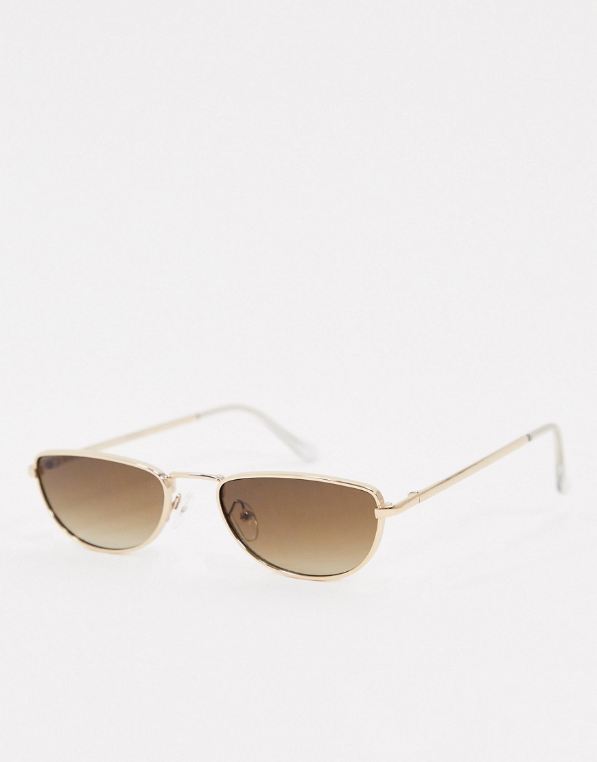 ASOS DESIGN 70s half moon sunglasses in gold metal with brown grad lens