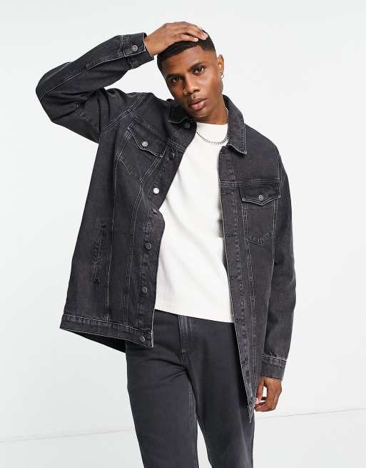 Asos black outlet denim jacket mens