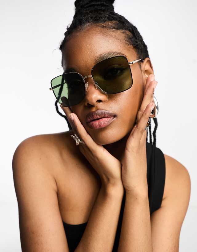 ASOS DESIGN - 70s metal square sunglasses in black