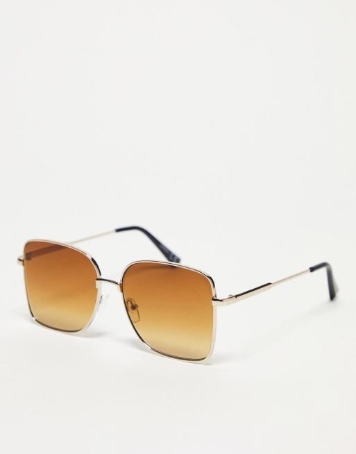 Asos Design 70s Metal Square Sunglasses In Gold Asos 