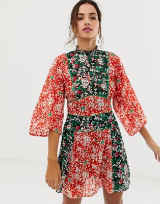 ASOS DESIGN 70s mini dress in mixed 