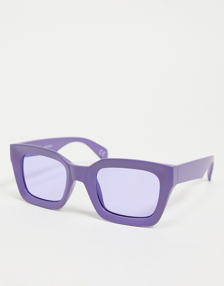 ASOS DESIGN 70s oversized square sunglasses in purple with tinted lens-Blues