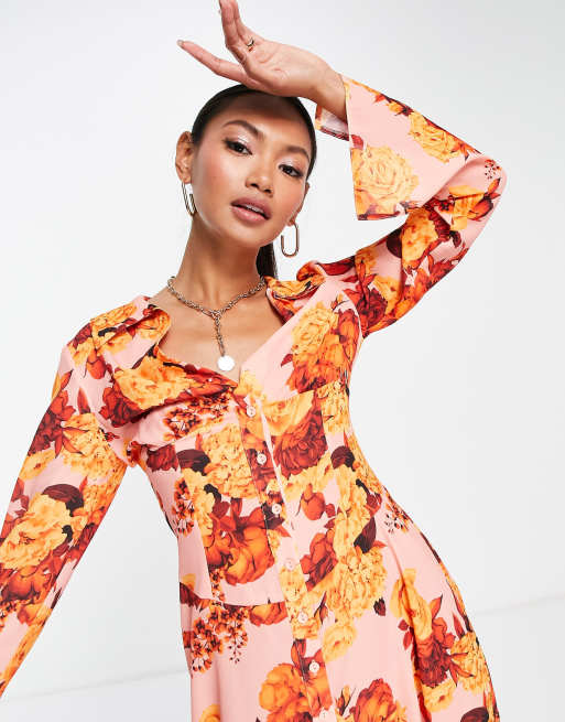 ASOS DESIGN 70s paneled button through maxi shirt dress in 70s bloom print