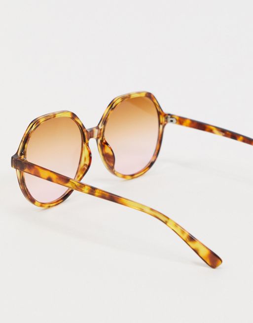 ASOS DESIGN 70s round sunglasses with light brown lens in gold