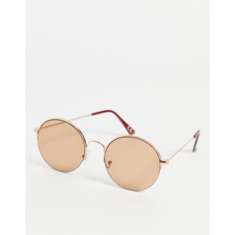 ASOS Design 70s Round Sunglasses with Light Brown Lens in Gold