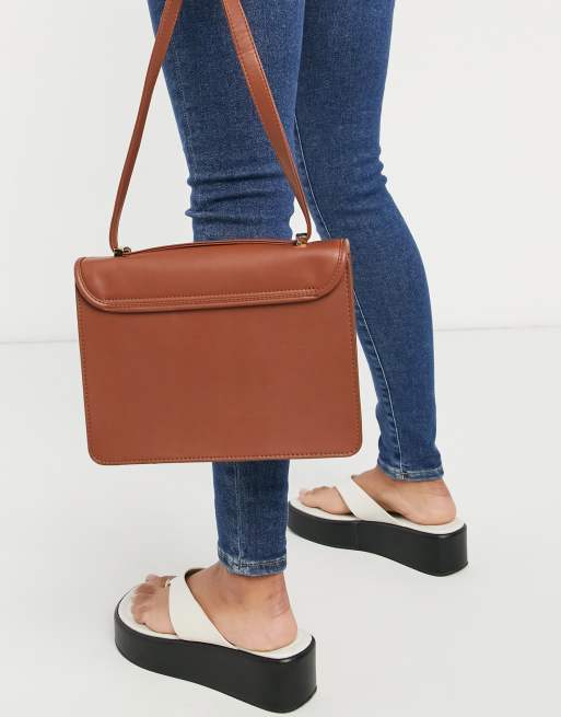 ASOS DESIGN 70s satchel bag in tan with snaffle hardware