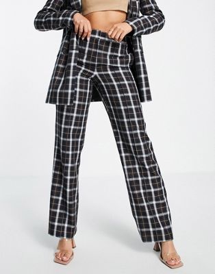 ASOS DESIGN 70s straight leg suit trouser in check-Multi