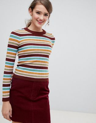 ASOS DESIGN 70s striped ribbed jumper in fine knit | ASOS