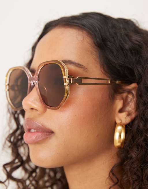 ASOS DESIGN 70s sunglasses in ombre crystal fade with metal arms, 2 of 3