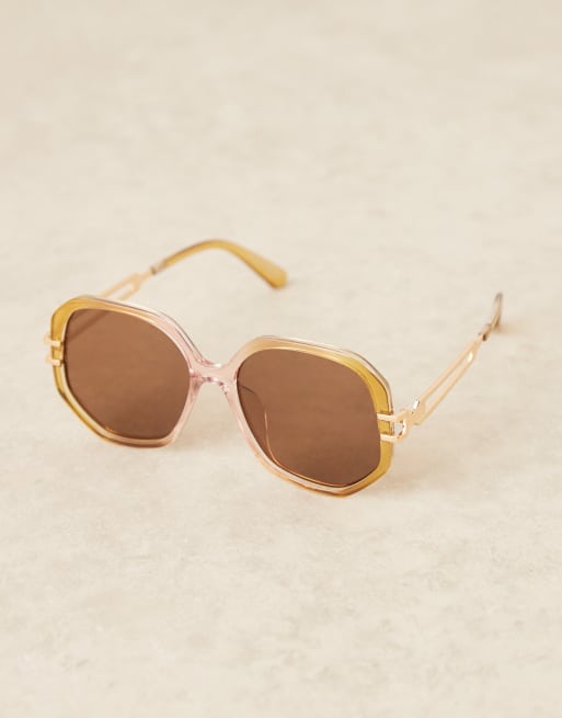 ASOS DESIGN 70s sunglasses in ombre crystal fade with metal arms, 3 of 3