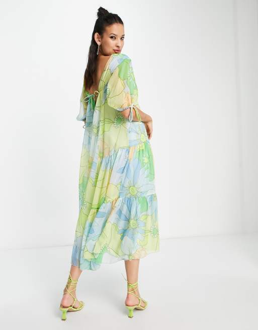 ASOS DESIGN 70s trapeze maxi dress in green floral print, 2 of 4