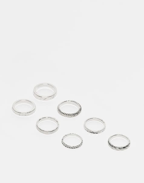 ASOS DESIGN – 7er-Pack Bandringe mit poliertem und Schlangendesign in Silberoptik - view 1