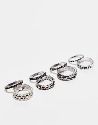 ASOS DESIGN 8 pack band rings in silver tone | ASOS