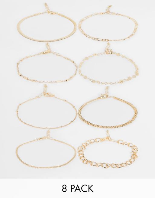 ASOS DESIGN 8-pack chain bracelets in gold tone