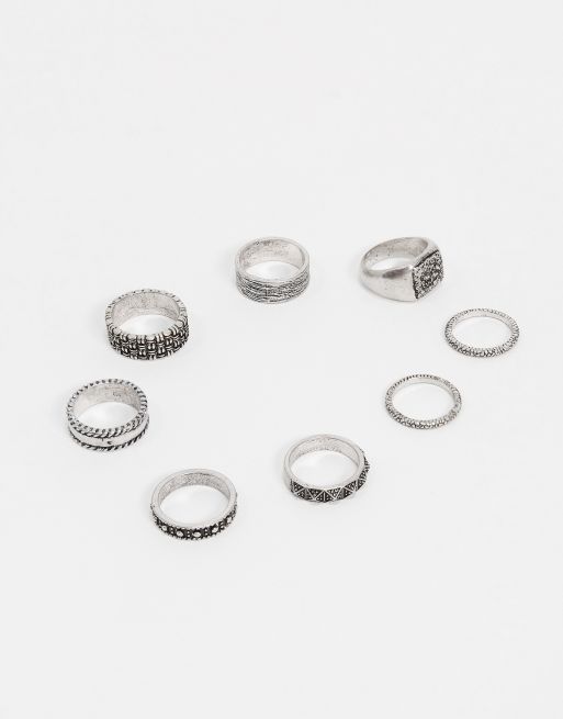 Burnished Silver Tone Multi Size Ring Set