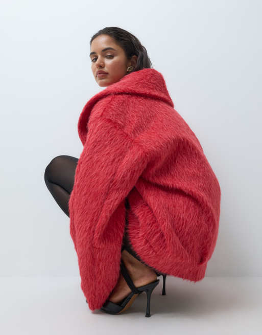 ASOS DESIGN 80-talsjacka med sjalkrage och cocoonärmar i rött, 5 av 5