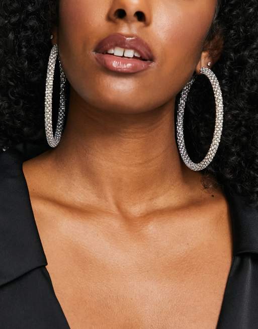 SVNX Chunky Half Hoop Earrings with Crystal Details in Gold - ASOS Outlet