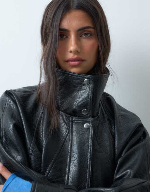 ASOS DESIGN 80s batwing leather look jacket in black, 4 of 4