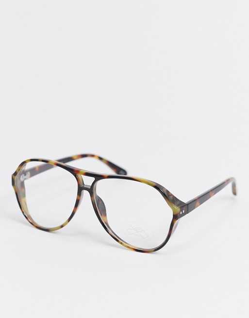 ASOS DESIGN 80's oversized navigator fashion glasses in tort with clear lens