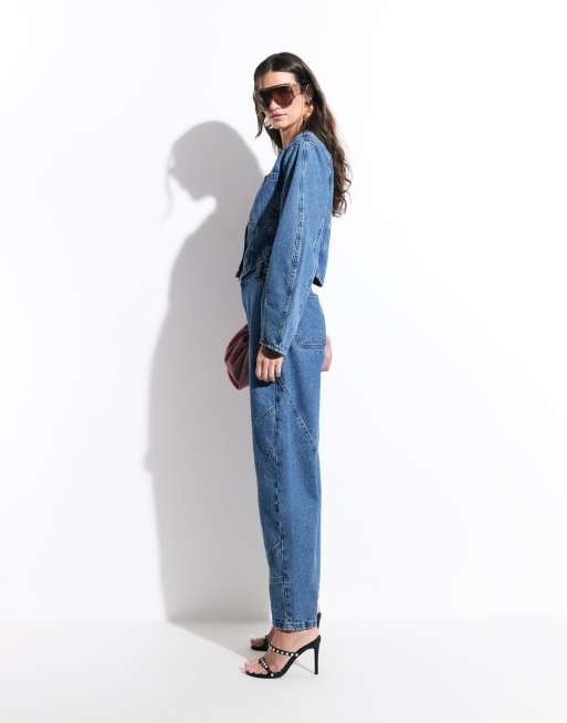 ASOS DESIGN 80's seam detail barrel jean in mid wash blue, 2 of 9