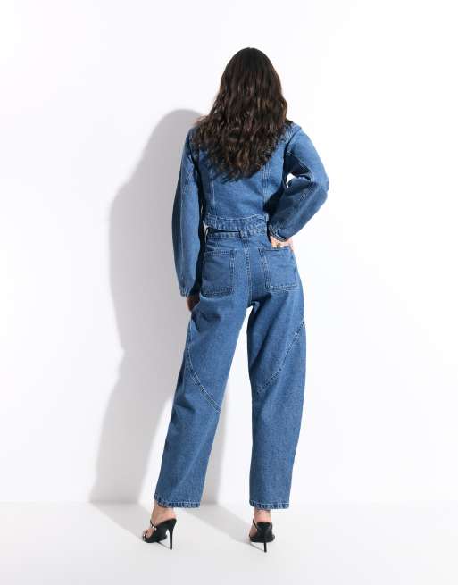 ASOS DESIGN 80s seam detail barrel jeans in mid wash blue, 3 of 9