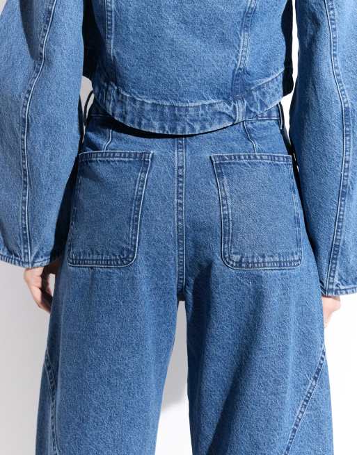 ASOS DESIGN 80s seam detail barrel jeans in mid wash blue, 5 of 9