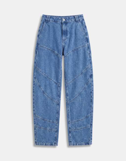 ASOS DESIGN 80s seam detail barrel jeans in mid wash blue, 6 of 9