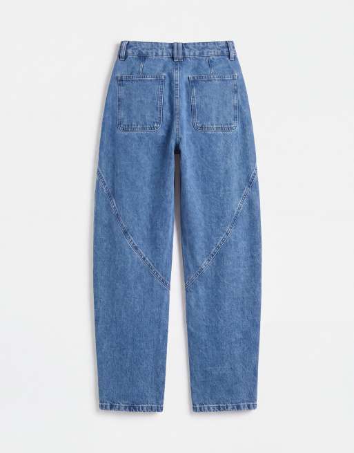 ASOS DESIGN 80s seam detail barrel jeans in mid wash blue, 7 of 9