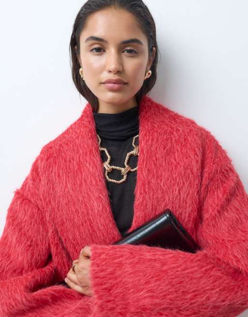 ASOS DESIGN 80s shawl collar cocoon sleeve formal jacket in red, 3 of 5
