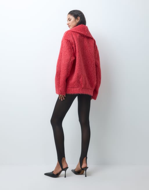 ASOS DESIGN 80s shawl collar cocoon sleeve formal jacket in red, 4 of 5
