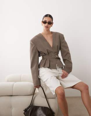 Asos Design 80s Style Belted Blazer In Gray