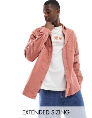 Asos Design 90 Oversized Raglan Sleeve Cord Shirt In Clay Pink