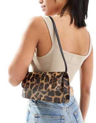 ASOS DESIGN - 90er-Jahre Schultertasche mit Leopardenprint und schmalem Tragegurt-Braun