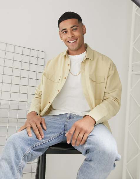 ASOS DESIGN - 90'er oversized skjorte i hør med lommer i stenfarve - view 1