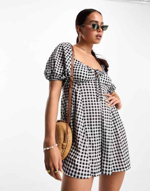 ASOS DESIGN - 90'er-playsuit i jersey med sort/hvidt gingham-tern