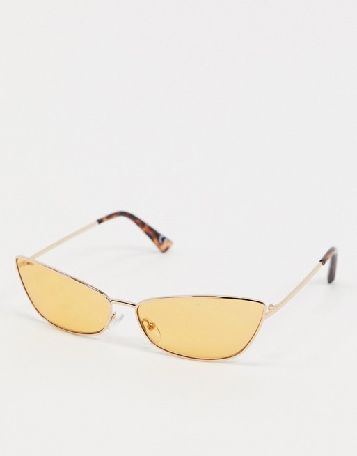 ASOS DESIGN 90s angled sunglasses in gold metal with tinted yellow lens