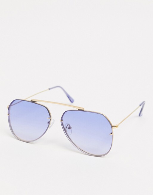 ASOS DESIGN 90s aviator sunglasses with nose detail and blue lens